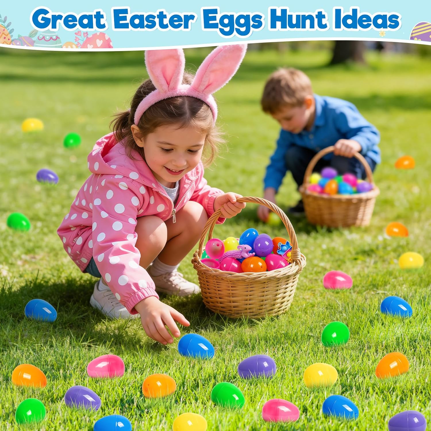 Prefilled Easter Eggs with Toys, 24 Pack Plastic Easter Eggs with Assorted Toys Inside, Pre filled Surprise Eggs for Easter Hunt, Easter Basket Stuffers, Party Favors Bulk for Kids Boys Girls