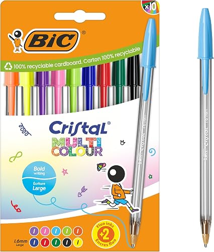 BIC Cristal Multicolour Stylos-bille Pointe Large (1,6 mm) - Encres classiques, 