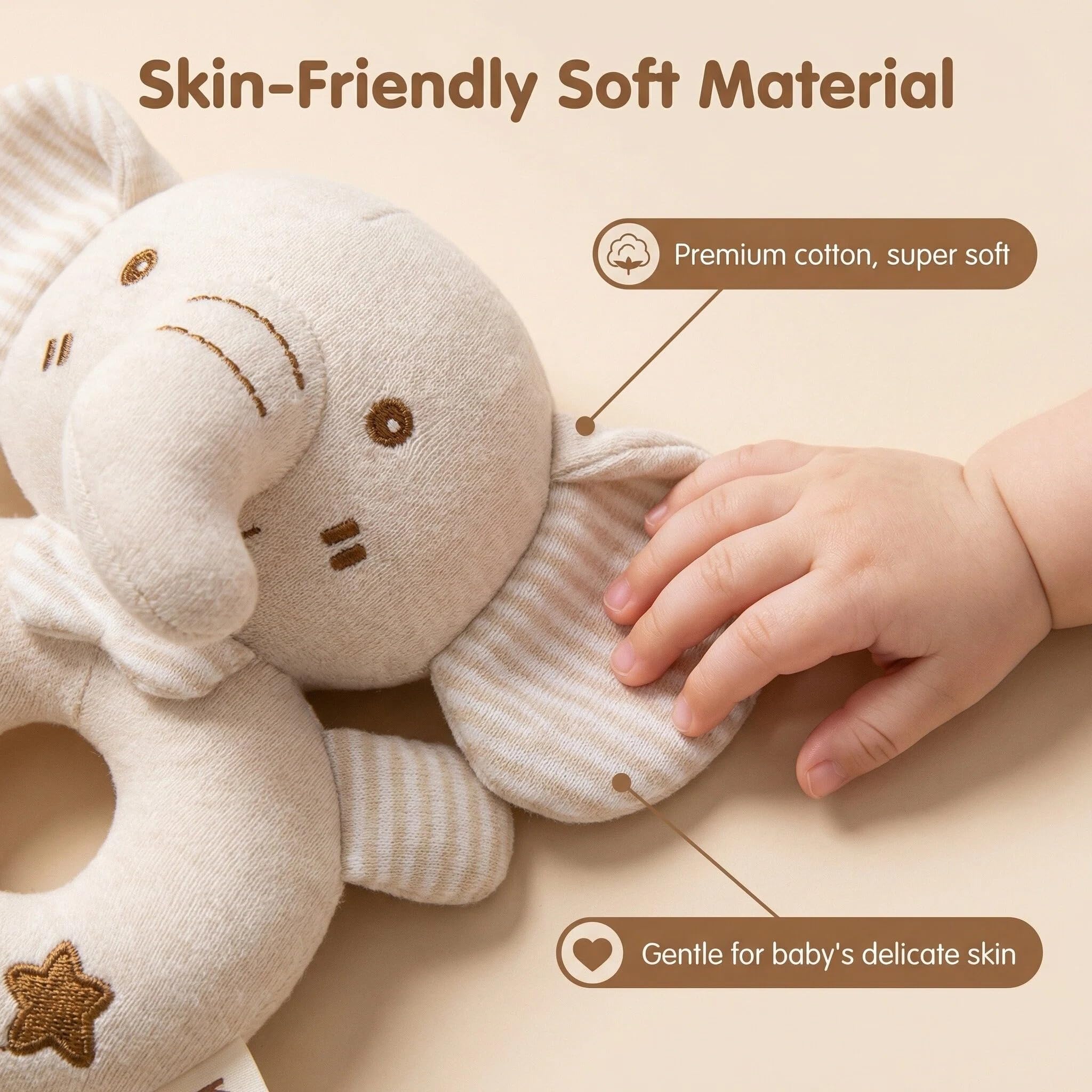 2 Pcs Soft Rattle Toys for Babies 0-6 Months,Baby Soft Rattle Sensory Toys,Plush Animal Hand Rattles Toys,Babies Sensory,Early Developmental Newborn Baby Birthday Gifts,Girls Boys Babies (Elephant) - Image 5