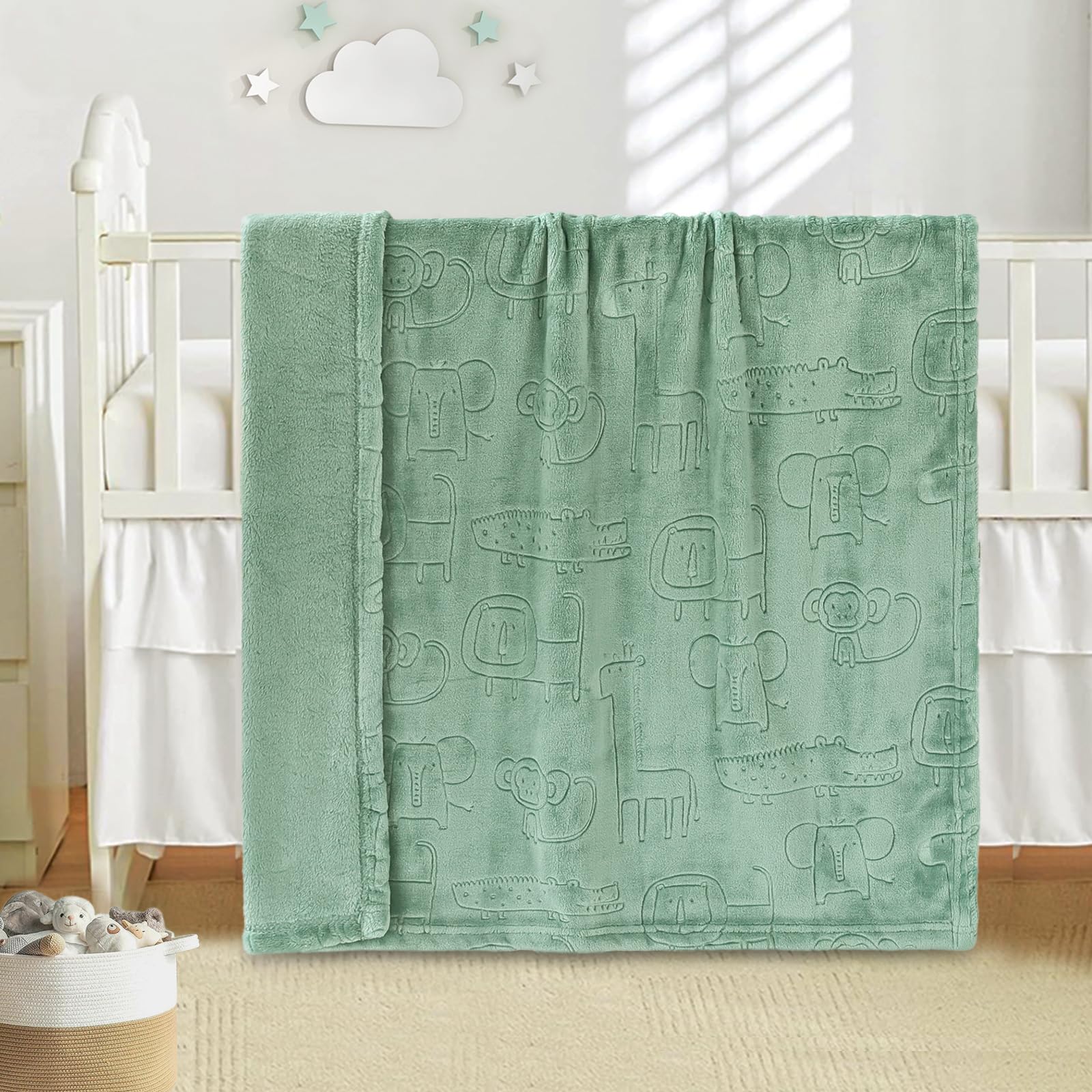 BORITAR Baby Blanket for Boys Girls Ultra Soft Fleece Warm and Lightweight Animal Blankets for Infant Toddler Newborn, 30x40 Inch, Sage Green