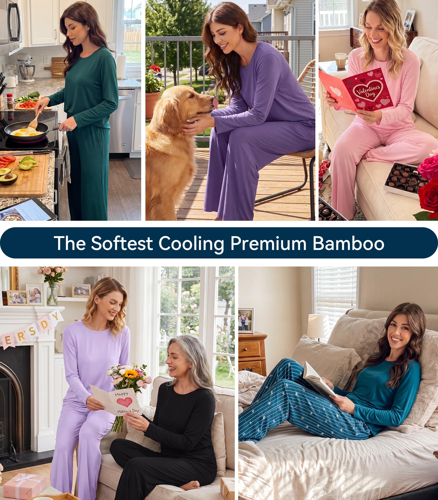 WiWi Bamboo Viscose Pajama Set for Women Soft Long Sleeve Top with Pants Sleepwear 2 Piece Pjs Sets Sleepwear S-XXL