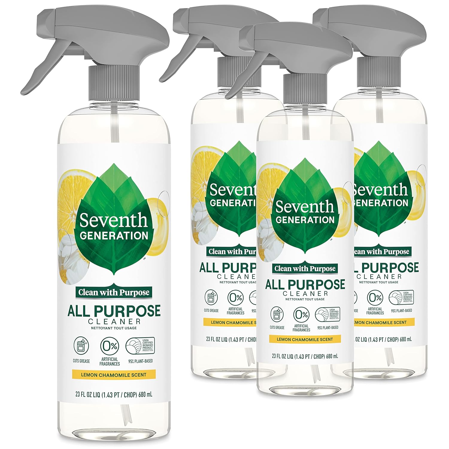 Seventh Generation All Purpose Cleaning Spray Surface Cleaner Lemon Chamomile scent Cuts Grease 23 oz Pack of 4