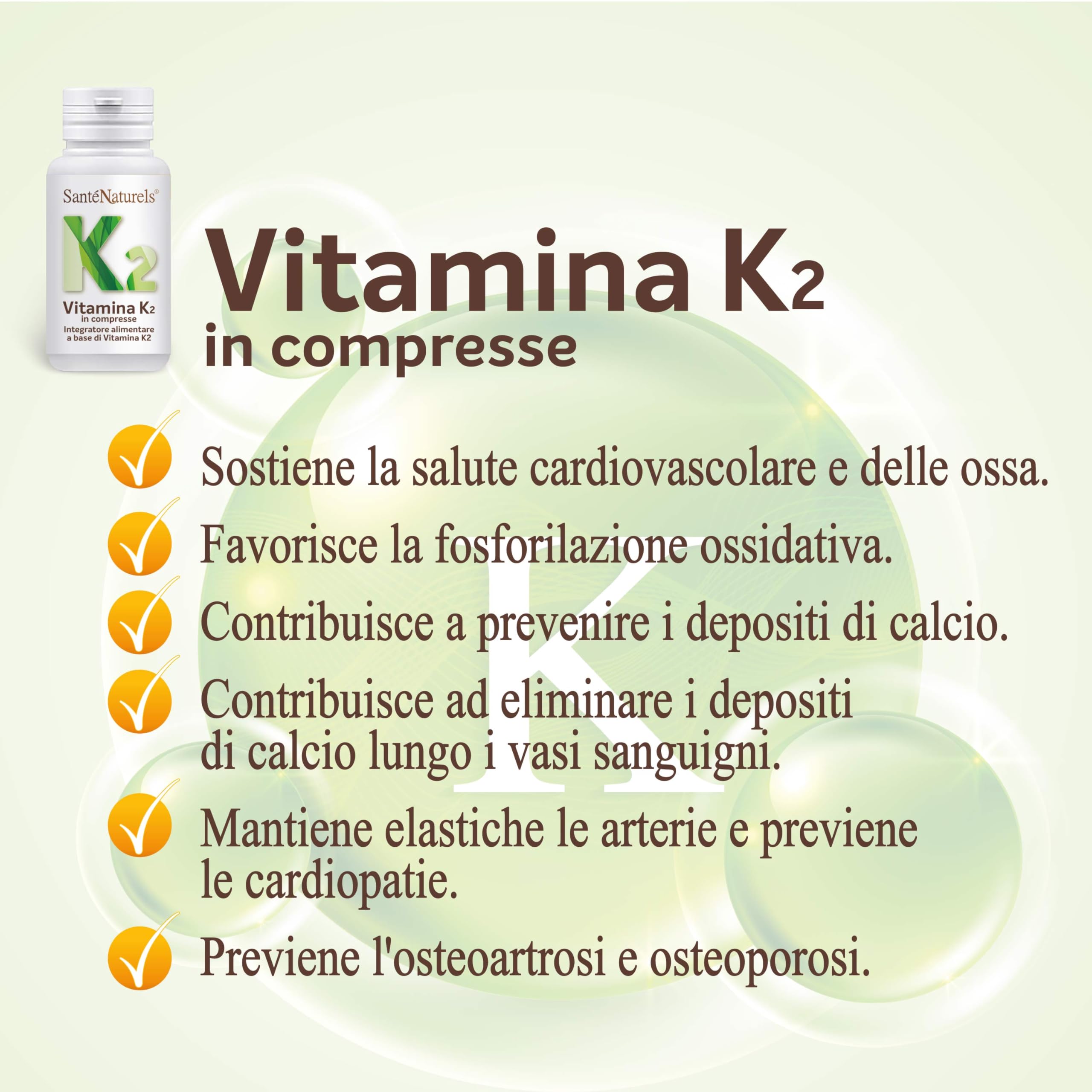 Vitamina K2 ● 60 Compresse ● Supporto per Salute di Ossa e Cuore ● Alto Assorbimento