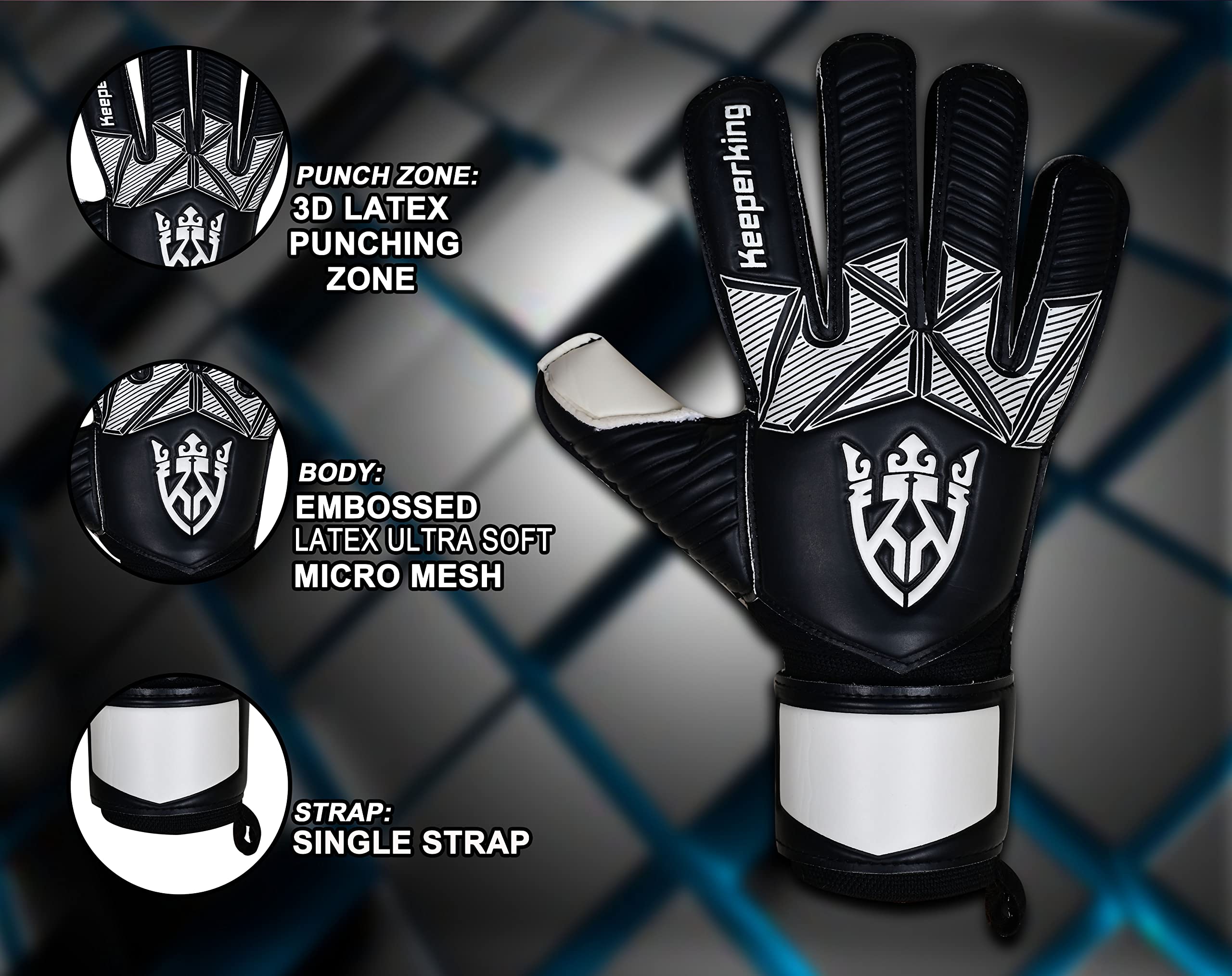 Keeperking - Guanti da portiere per bambini, ragazzi, adulti, senza salva dita, 4 mm, durevoli, in lattice, unisex