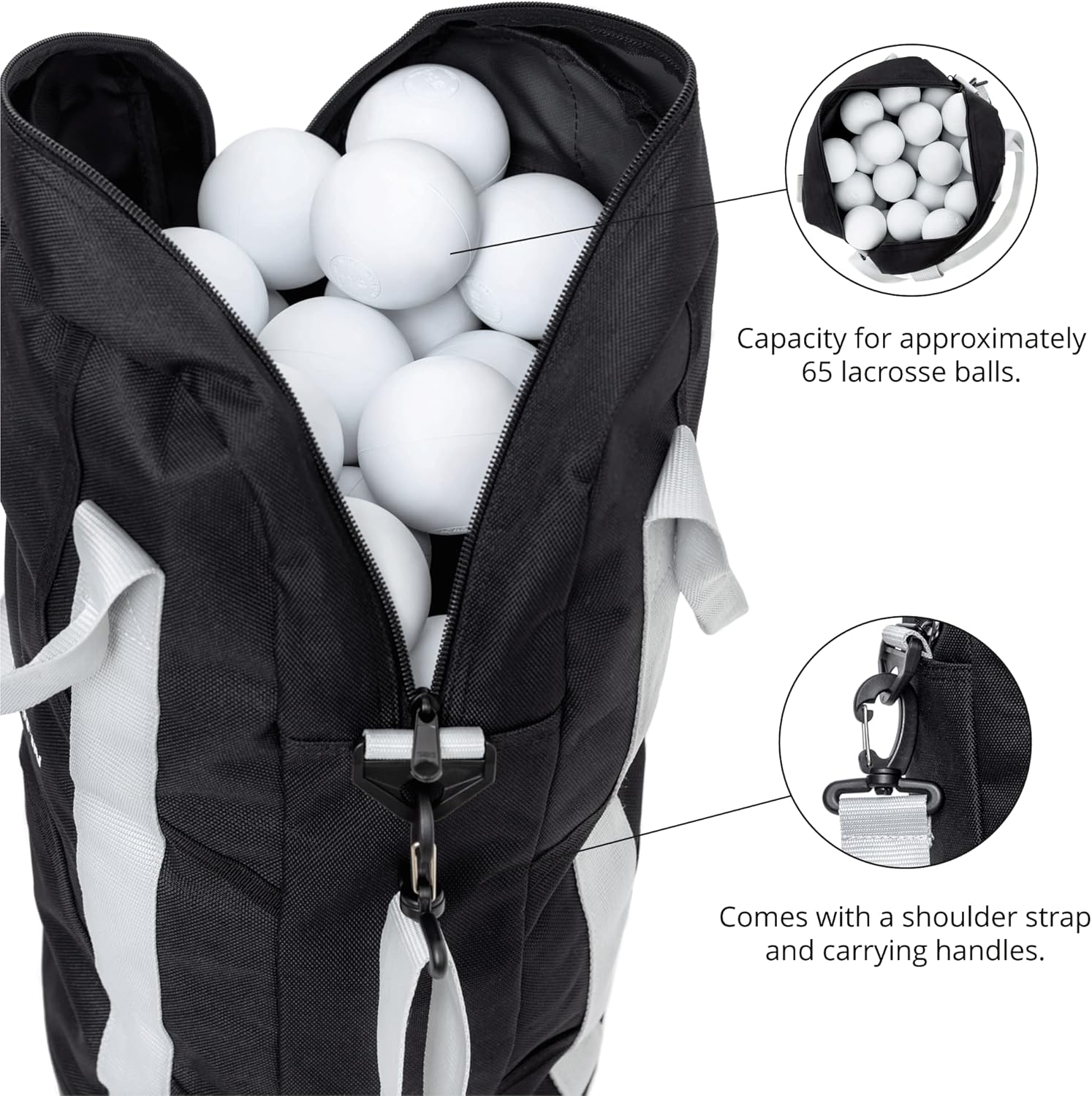 Lacrosse Ball Bag With Shoulder Strap 19x12 Inch| Holds up to 60+ Balls | Durable & Comfortable Bag for Coaches, Men, Women, Youth, Players