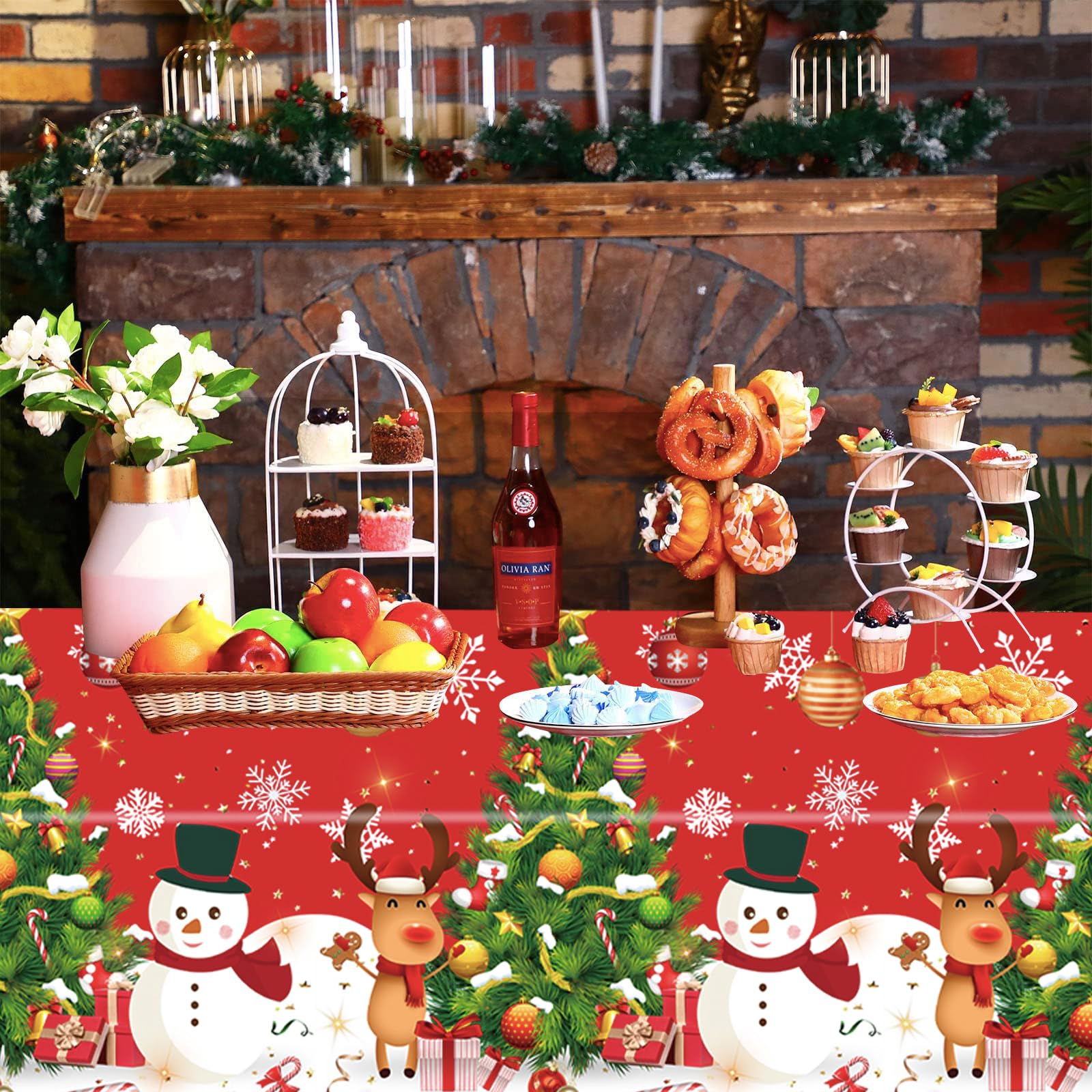 POPOYU Tovaglia Natalizia In Plastica 137x274 Cm - Rossa Con Babbo Natale, Decorazione Per Tavolo Festa - 4