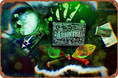 KIVYYB Absinthe - Póster de metal con placa de metal, estilo vintage, pub, cafetería, bar, decoración de pared para el hogar, póster retro de 8 x 12