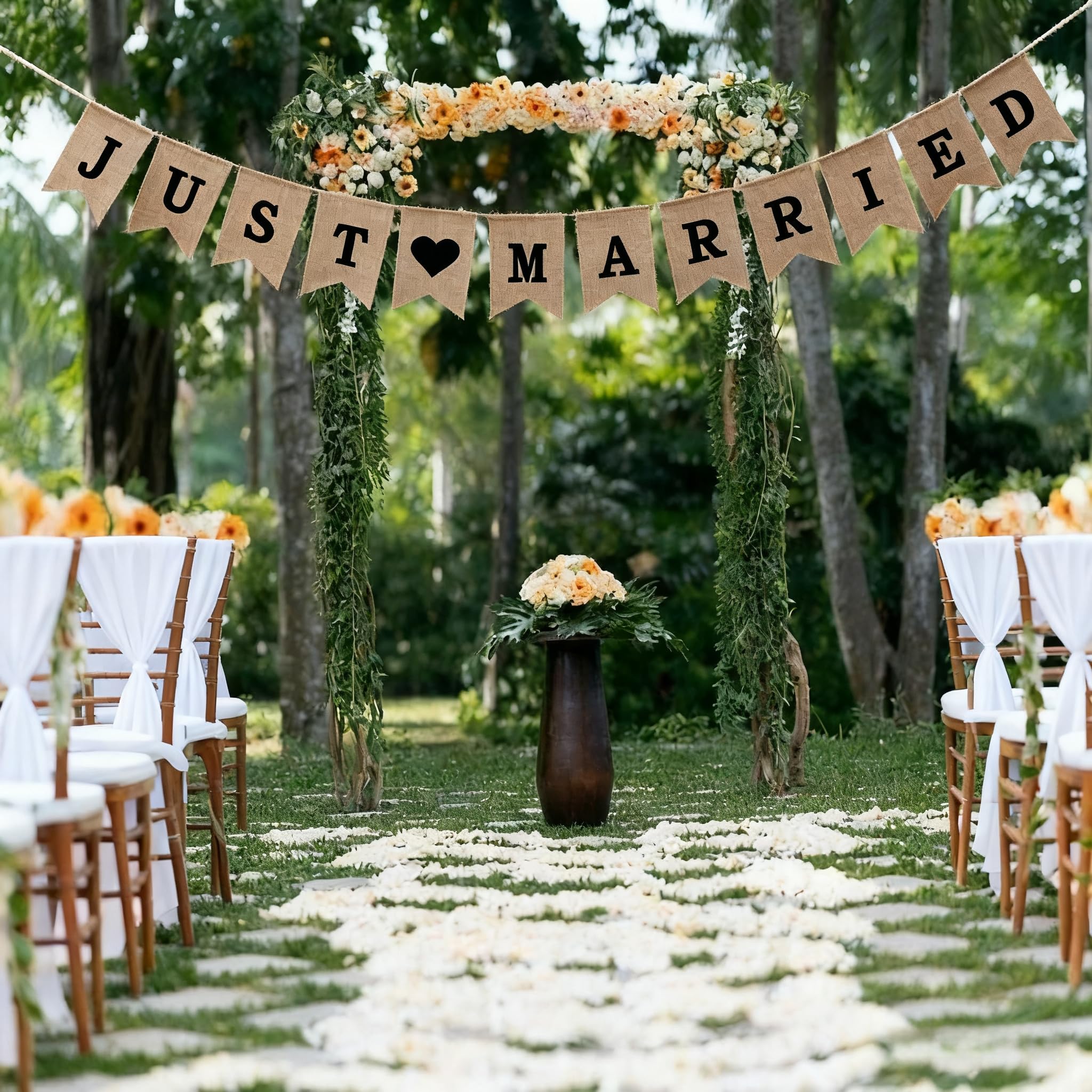 HSC Just Married Decorations, Just Married Banner, Wedding Banner, 12PCS Burlap Swallowtail Pennants - Image 4