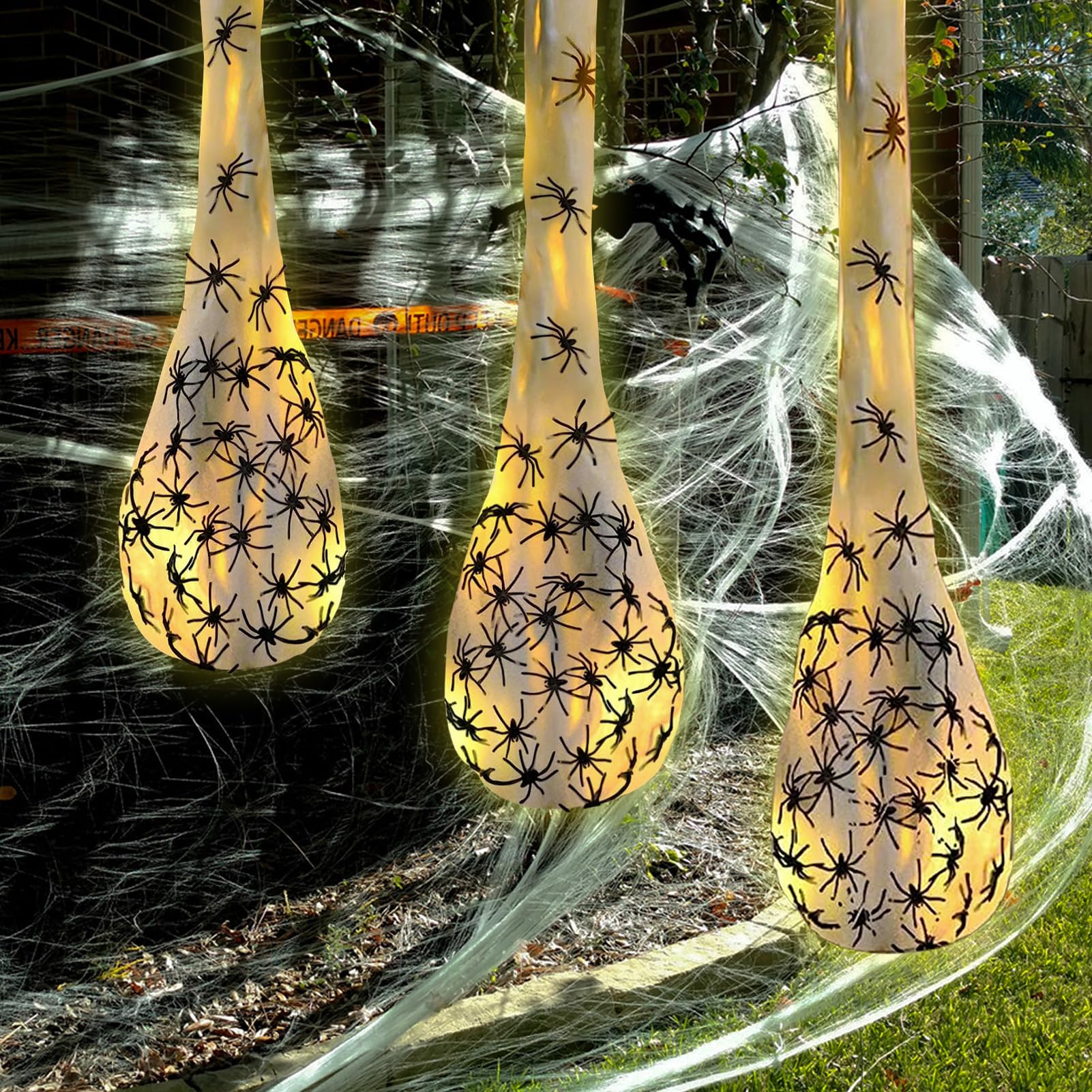 3pcs Halloween Hanging Decorations Spider Egg Sacs - 41 Inch Spider Egg Decoration, Hallowmas Outdoor Indoor Yard Tree Hanging Ornaments with Led Lights Halloween Props