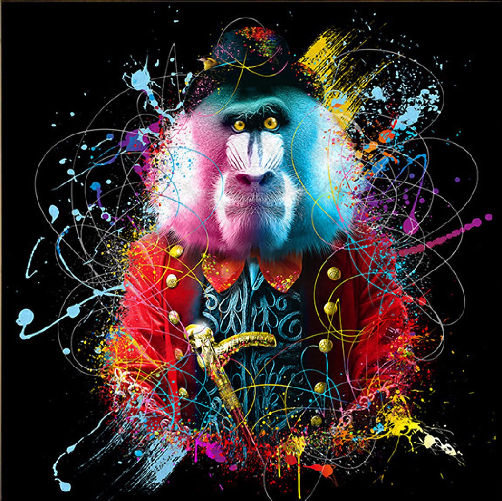 grappig graffiti aap leeuw hond kat poster grappig dier zingen roken gek afdrukken pop kunst poster graffiti dieren muur kunst woonkamer kamer heup hop studio muur decor K24057
