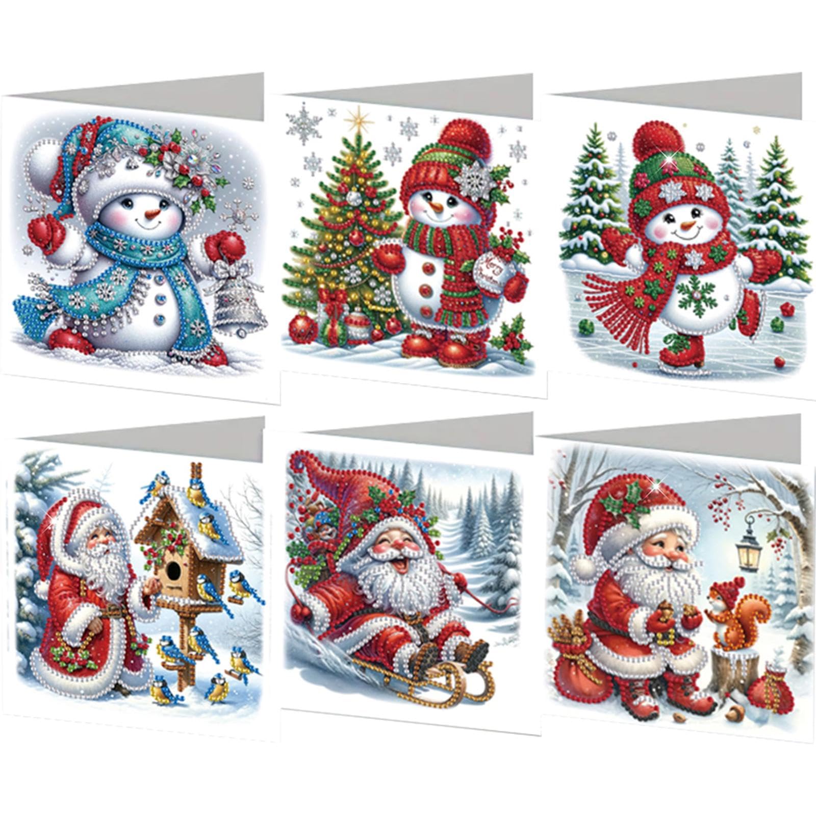 Arborlux 6Pcs Christmas Snowman & Santa Claus DIY Diamond Painting Card Merry Christmas Rhinestone Painting Card Kit Diamond Daily Wish Card Gifts for Family Friends and Lover (IHK003)