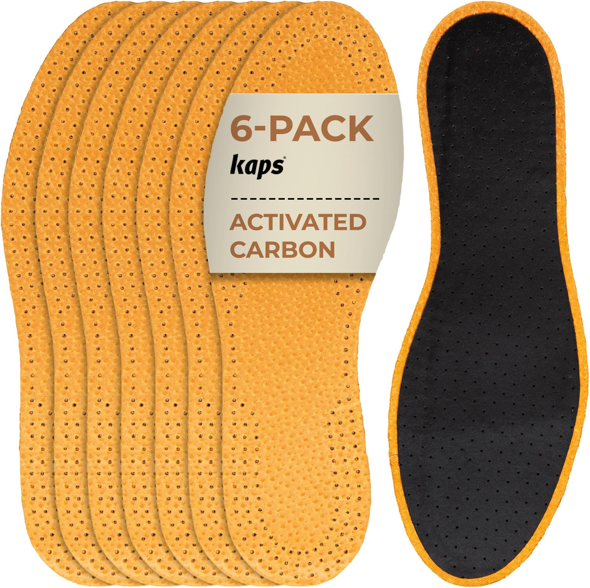 Kaps Leather Carbon Set 6 Pair Pack Leather Shoe Insoles for Men and Women with Activated Carbon Underlayer, Replacement Inserts, (Women / 6 UK / 39 EUR)