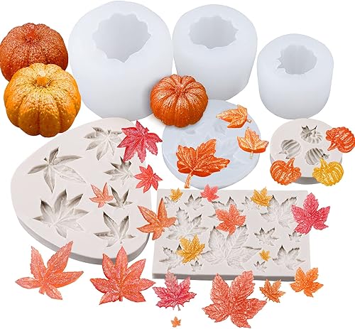 Miniatura 1 de 7 moldes de resina de Halloween de Acción de Gracias, moldes de silicona para fondant de calabaza de Kalolary y arce, molde epoxi de calabaza 3D