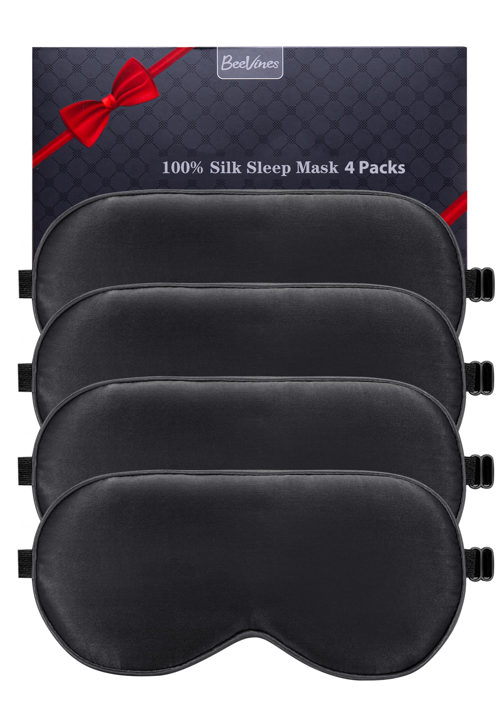 BeeVines Sleep Mask 4 Packs 100 Real Natural Pure Silk Eye Masks with Adjustable Strap for Sleeping Mulberry