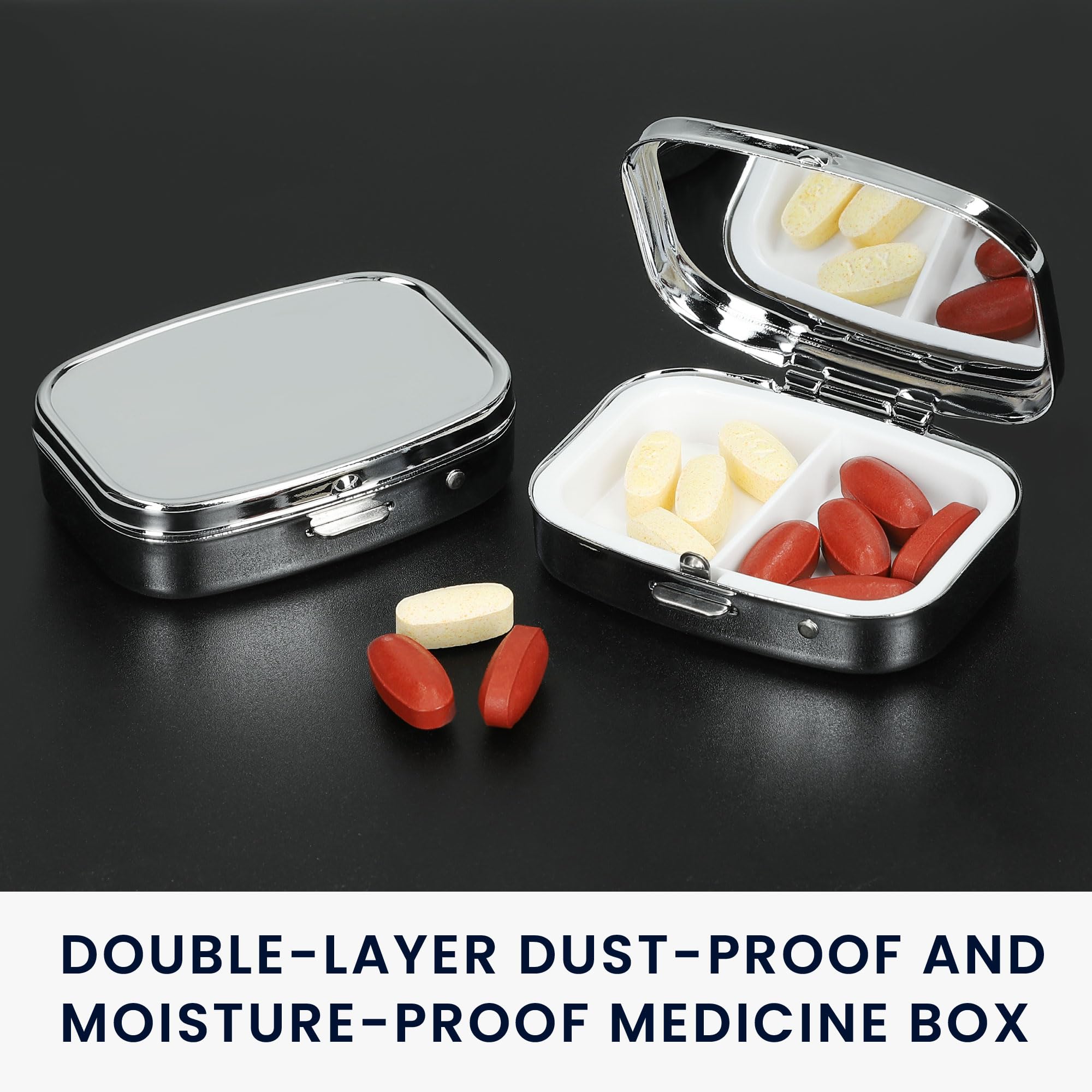 kwmobile Pastillero metálico 2en1 - Set de 2x estuche duro de acero inoxidable con 2 compartimentos para medicinas - plata