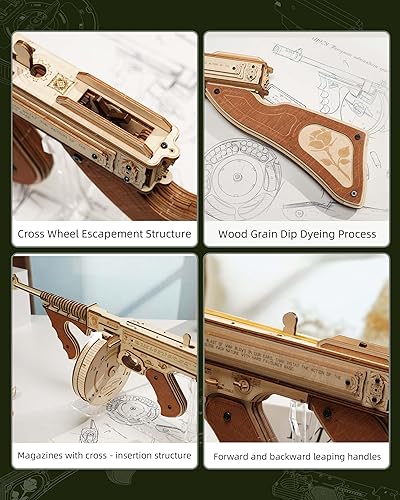Miniatura 3 de RoWood Rompecabezas 3D Tommy Rubber Band Gun Model Kits de madera para adultos, kits de construcción de madera, regalos únicos para adultos y