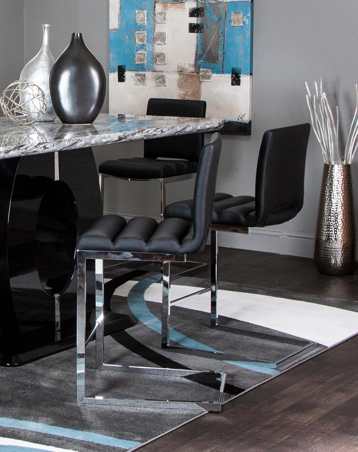 Sunset Trading Delta 24" Upholstered Barstools | Two Counter Height Stools | S-Shaped Chrome Cantilever Base | Black Padded Upholstery | Set of 2 | Dining Room, Home Bar, Pub, Kitchen Island Seating