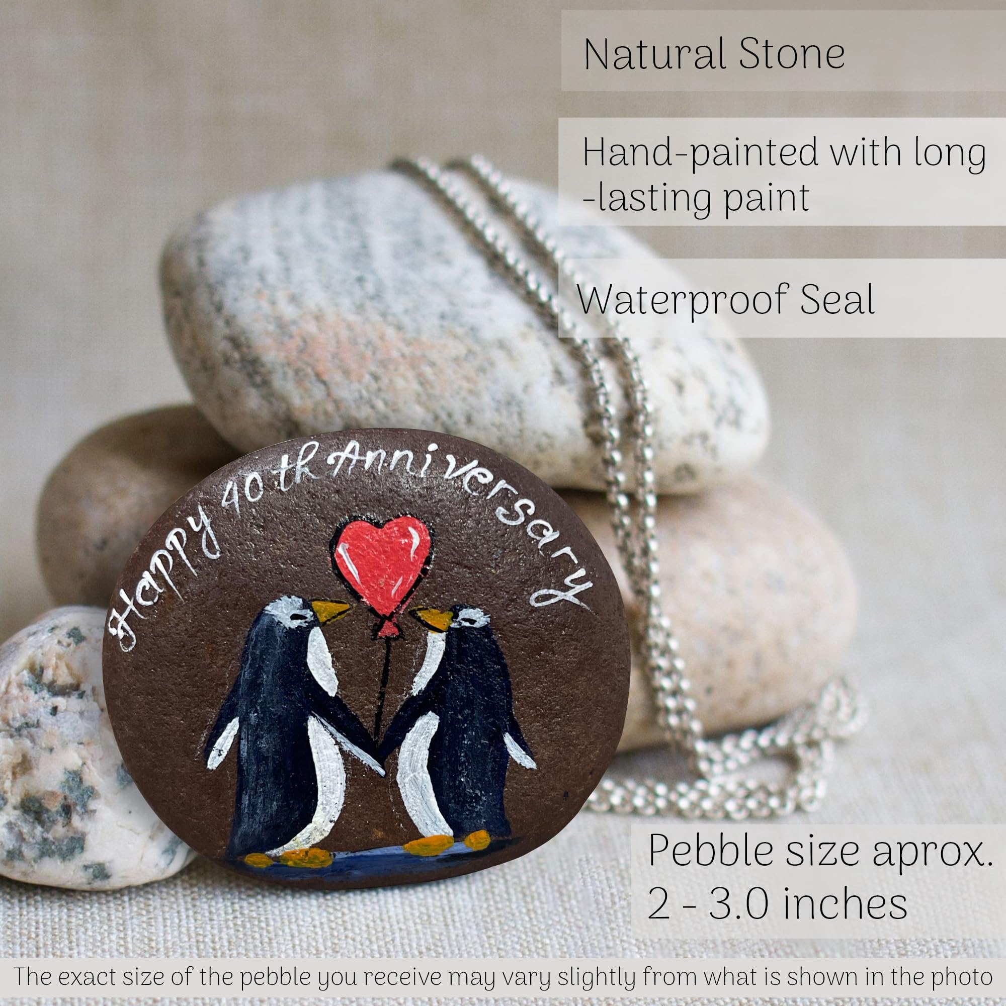 Ruby Couple Hand-Painted Pebble, Handmade 40th Anniversary Wedding Gifts for Parents Couple, Handcrafted 40th Anniversary Unique Gift Ideas - 40 Years of Marriage Decoration, Keepsake
