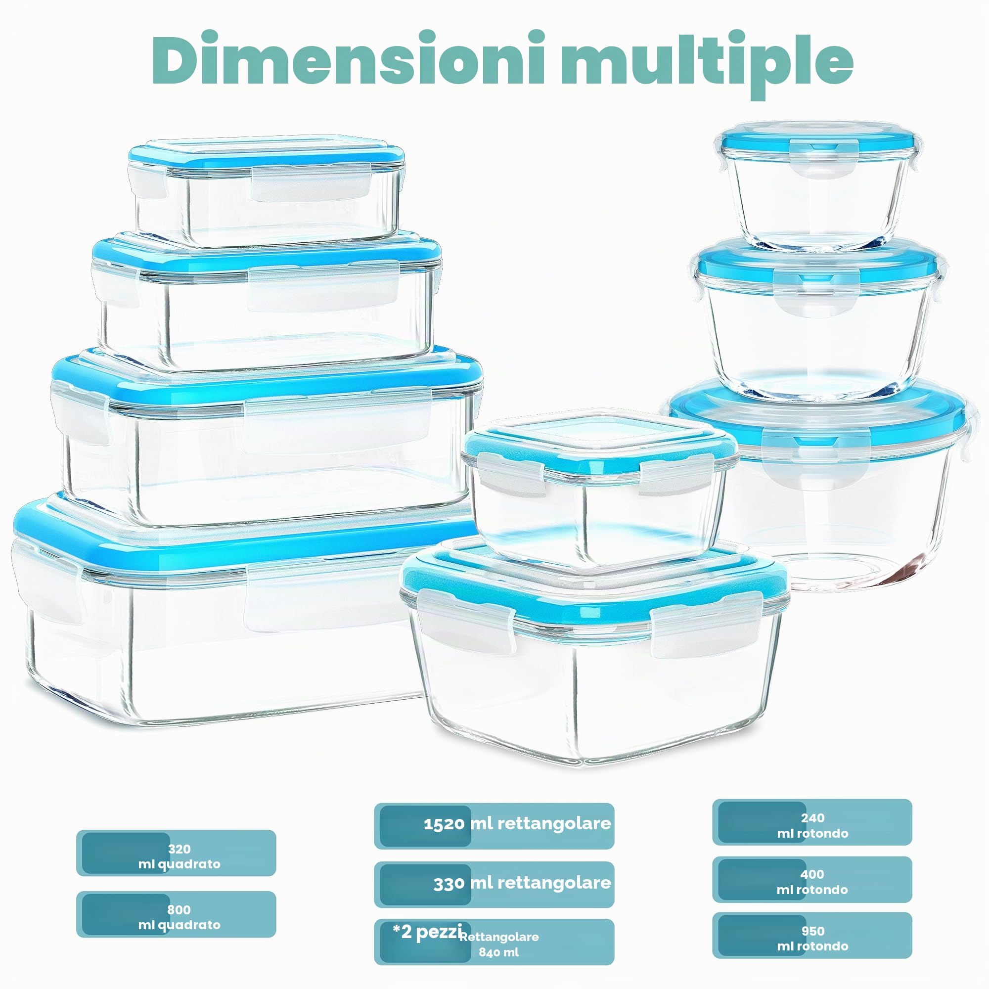 KICHLY Set contenitori vetro conservazione alimenti 18 pezzi ermetici senza BPA