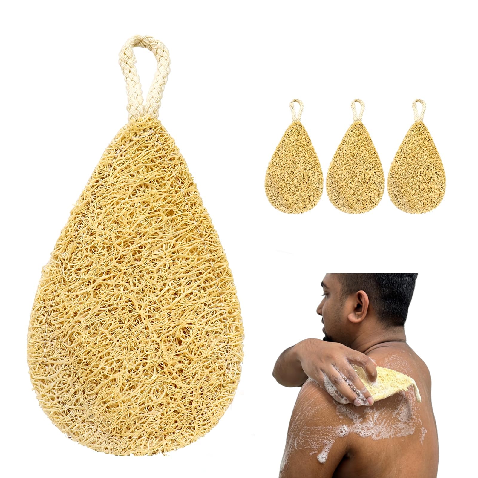 FRTIM Natural Loofah Dish Sponge Pack 3 Kitchen Scrub Sponges Sponges for Cleaning Kitchen, Bathroom, Household, Non Scratch, Compostable - Water Shape