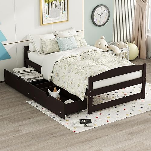 Bellemave Sofá cama individual con dos cajones de almacenamiento, cama individual de madera, marco de sofá cama con cajones de almacenamiento, sofá