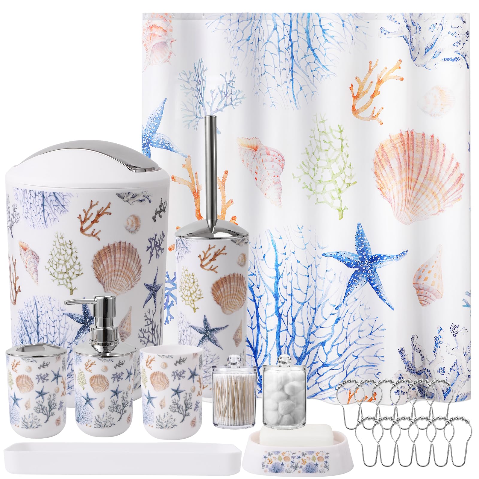 Amazon.com: Bathroom Accessories Set Complete with Sea Shower Curtain ...