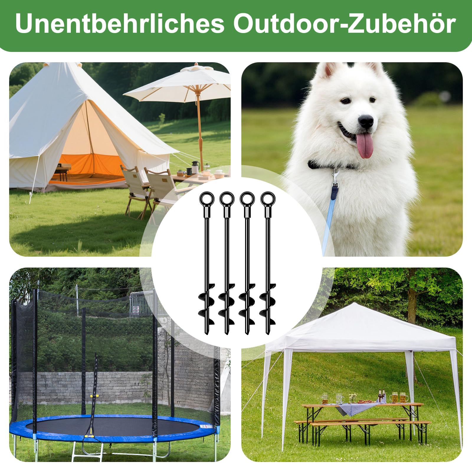 Bodenanker zum Eindrehen, Erdanker aus Stahl 45,9 cm – Robuste Bodenanker für Trampolin, Zelt, Schaukel & Markise, Wind- und rostbeständig, ideal für Garten & Camping
