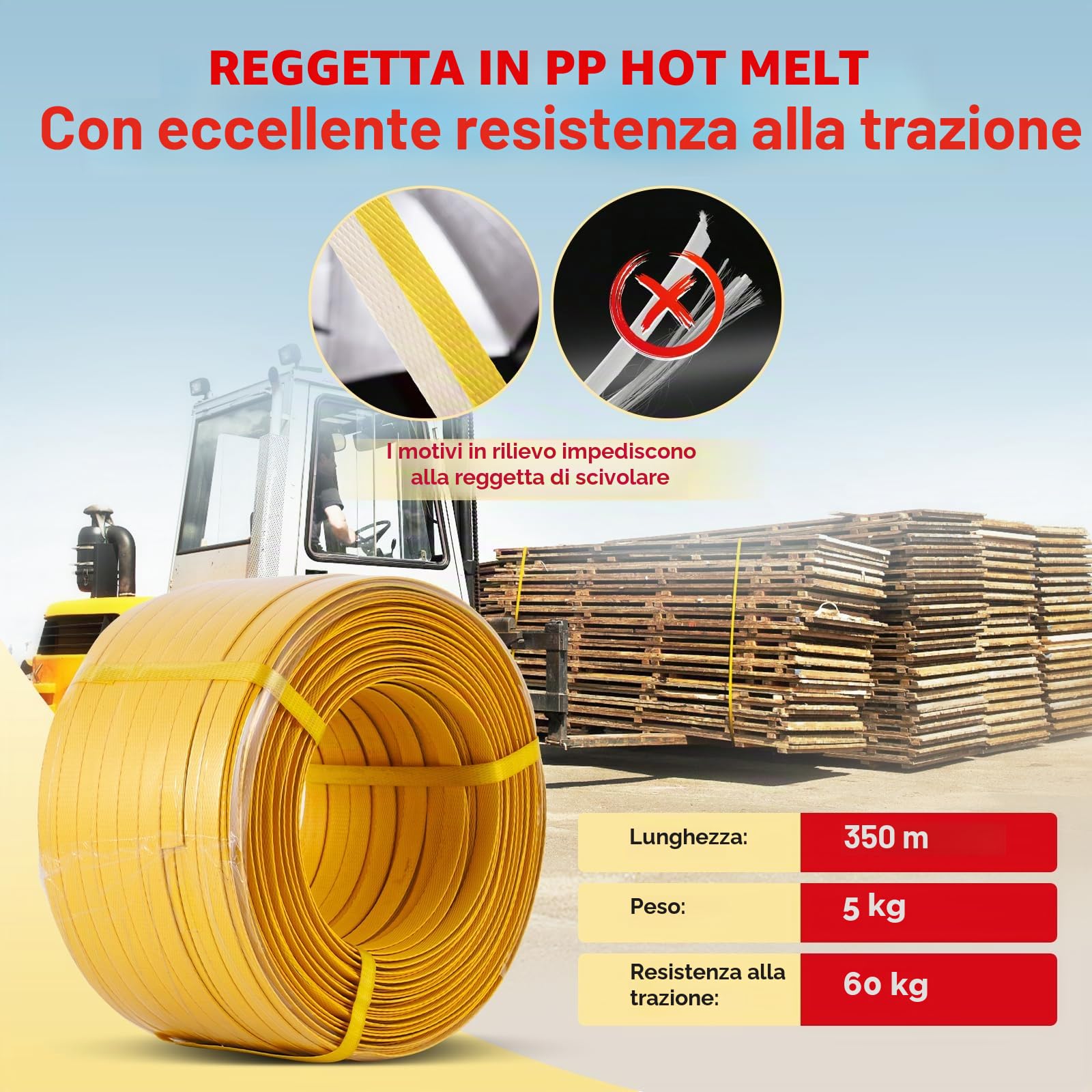 BAOSHISHAN Set di reggiatura 13-19 mm con reggette in PP (tenditore manuale + utensile elettrico a caldo + 350 metri di reggette)