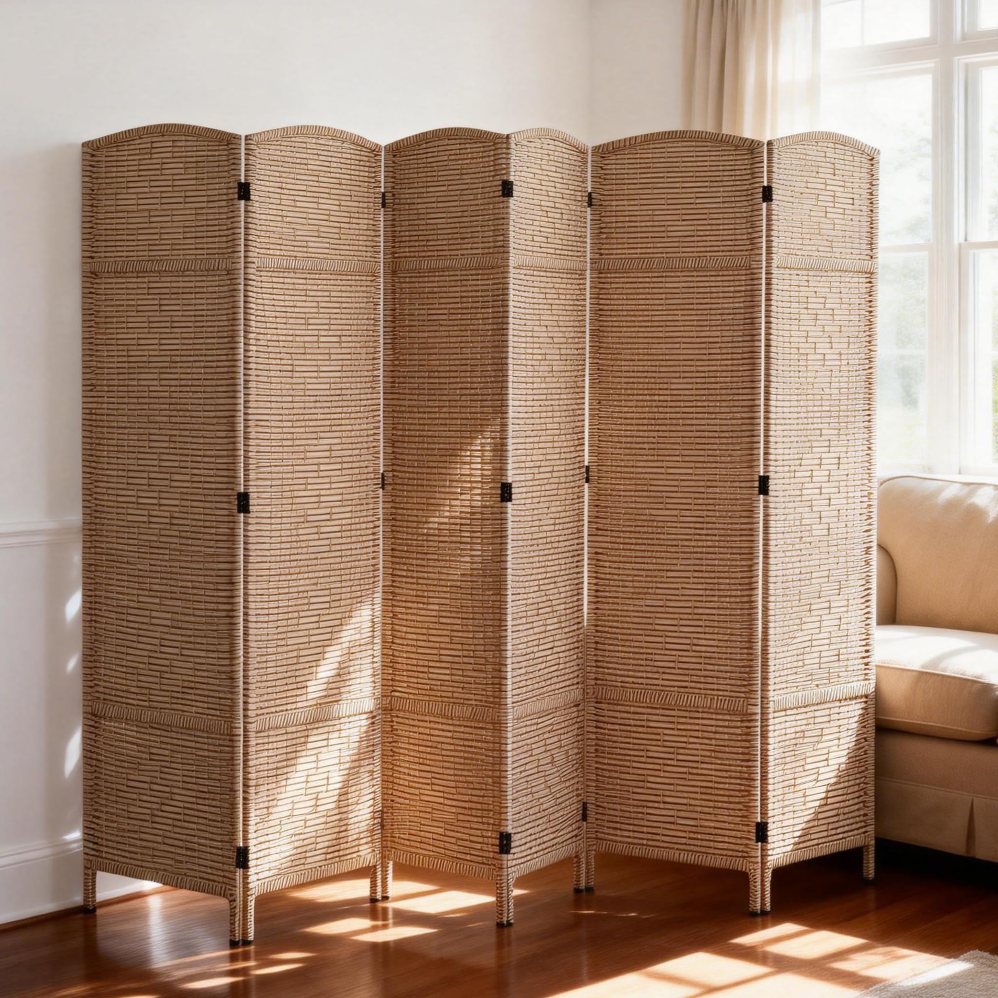 JOSTYLE Room Divider 6ft. Tall Extra Wide Privacy Screen, 6-Panel Folding Partition Walls with Double-Way Hinges, Freestanding Wall Divider for Room