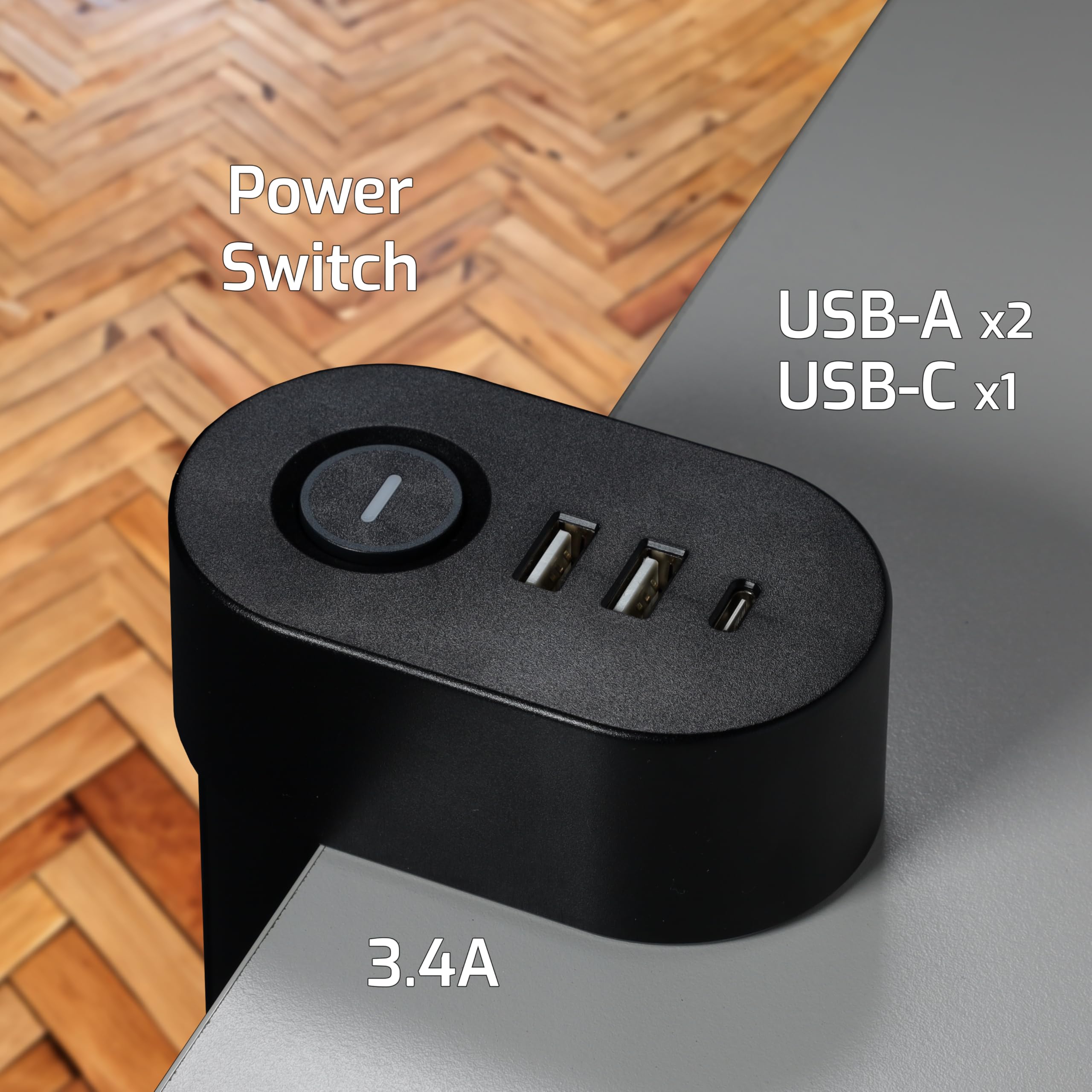 Multipresa Power Desk Station Nero Multipresa da scrivania con USB con interruttore cavo 2M