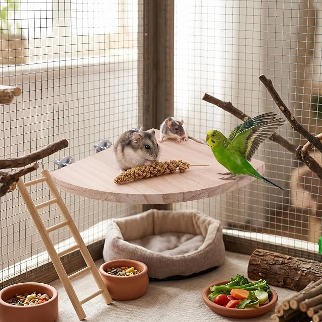 Foto 5 de 8 de Plataforma para pájaros, trampolín de madera con forma de abanico y perchas integradas