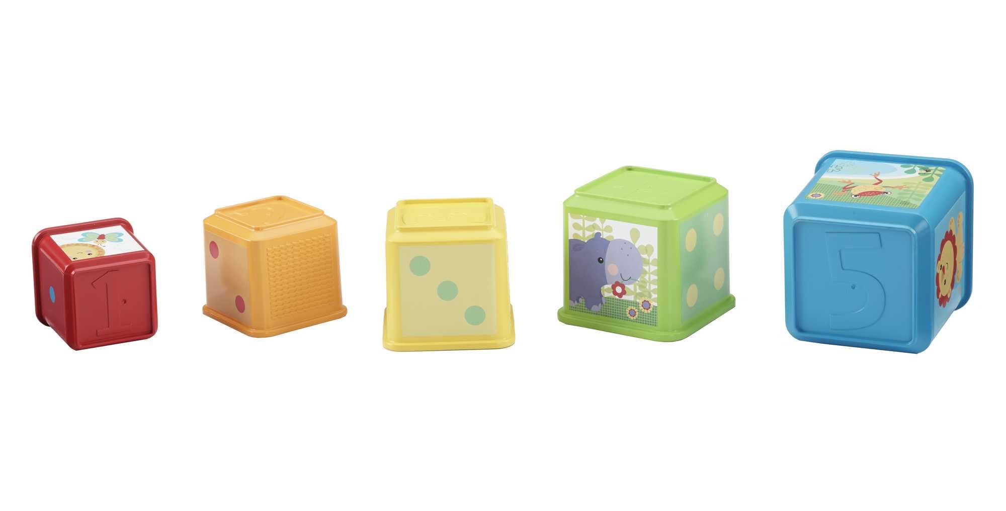 Fisher-Price - Blocchi degli Animali, set di 5 blocchi colorati con facce illustrate, da incastrare e impilare per un divertimento sensoriale, giocattolo per bambini, 6+ mesi, CDC52