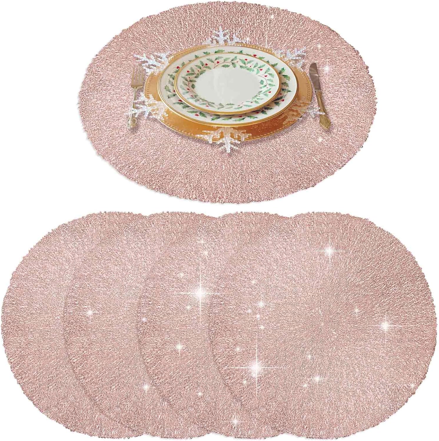 GIVERARE Placemats Set of 4, Round HeatResistant Vinyl