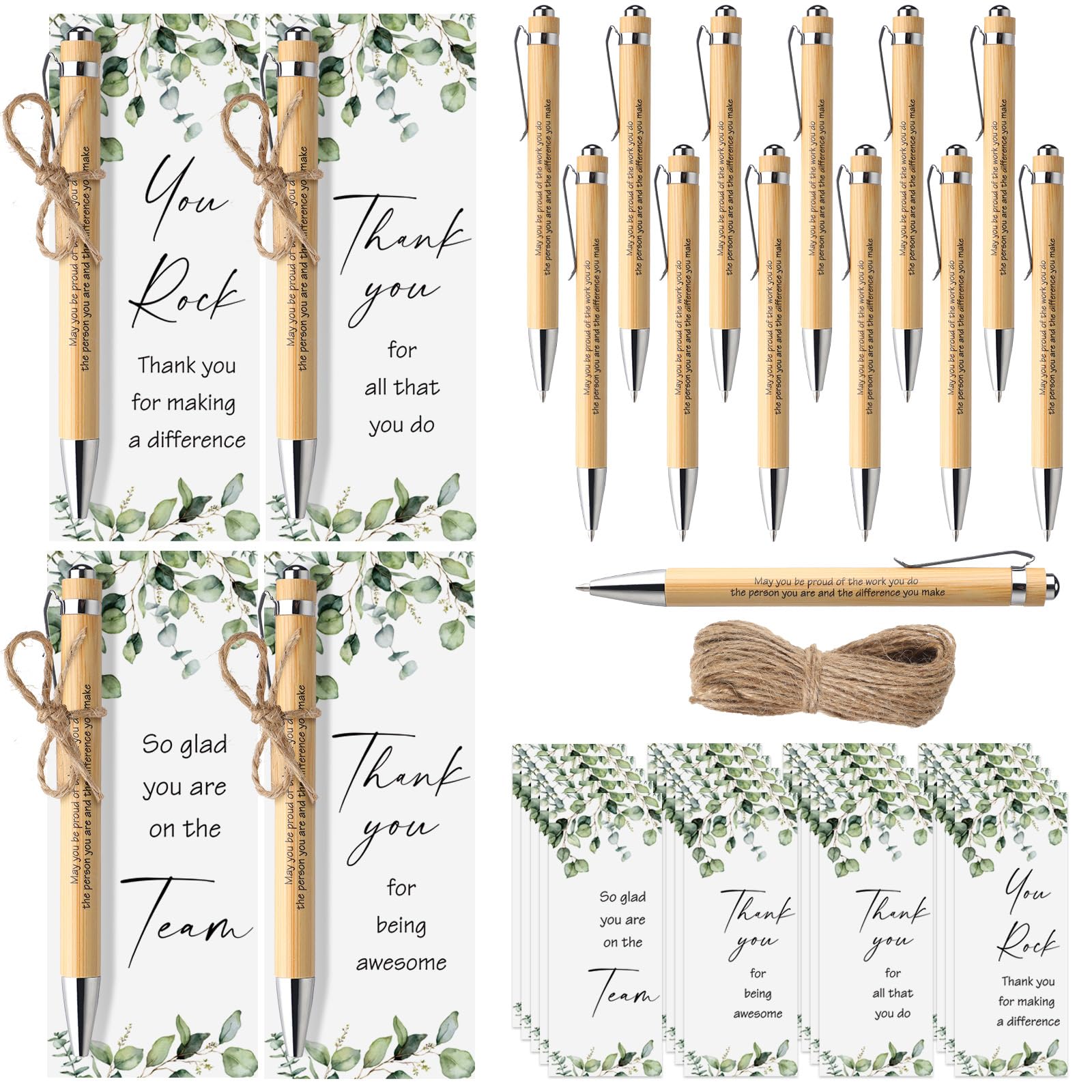 Yeaqee 12 Set Employee Appreciation Gift Inspirational Bamboo Pens Motivational Thank You Bookmarks Cards Christmas Gifts for Teacher Coworker