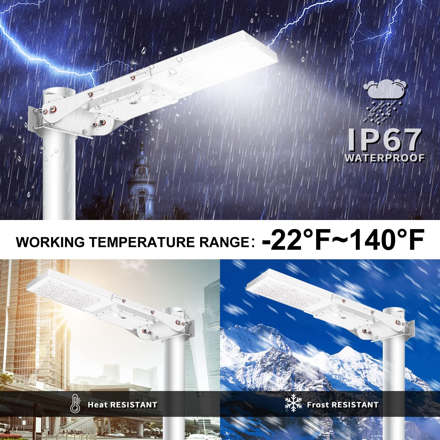 Gebosun 100W Solar Street Light Outdoor, LED Solar Security Light with Motion Sensor, 6000K 10000LM Dusk to DAW IP65 Waterproof, Adjustable Pole Wall Mount, Solar Flood Light for Garden Yard