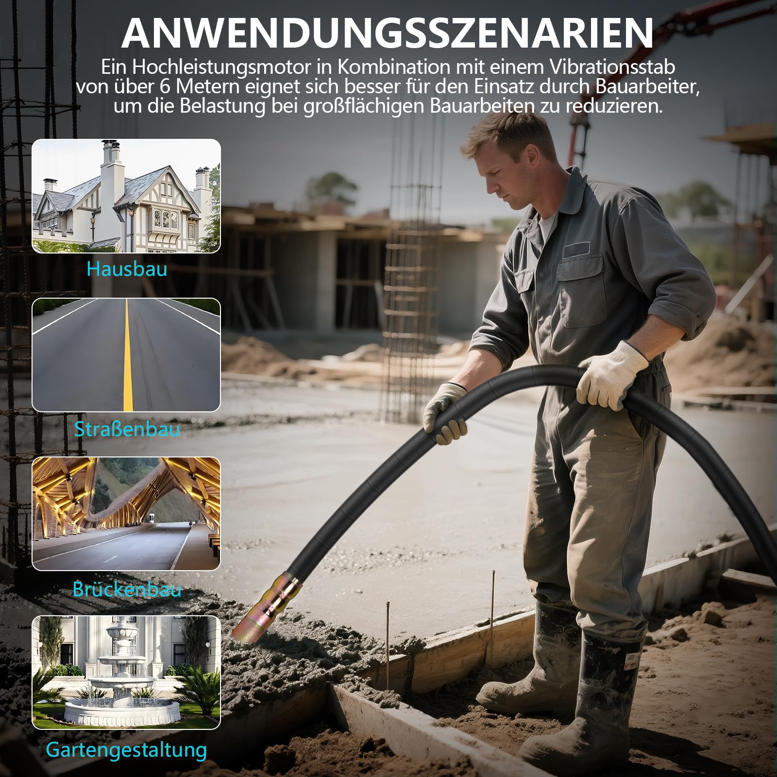 3200 W Betonrüttler mit 50mm 6m Kabel Betonverdichter, 6800U/min | Flaschenrüttler Beton Rüttler Innenrüttler mit Einer Isolationsschicht für Fundamente, Säulen und Bodenplatten