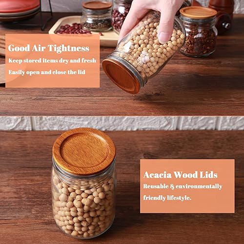 Miniatura 4 de 3 paquetes de tapas de boca regular y 3 paquetes de tapas de boca ancha para tarros de albañil de acacia, tapas de almacenamiento de tarros de