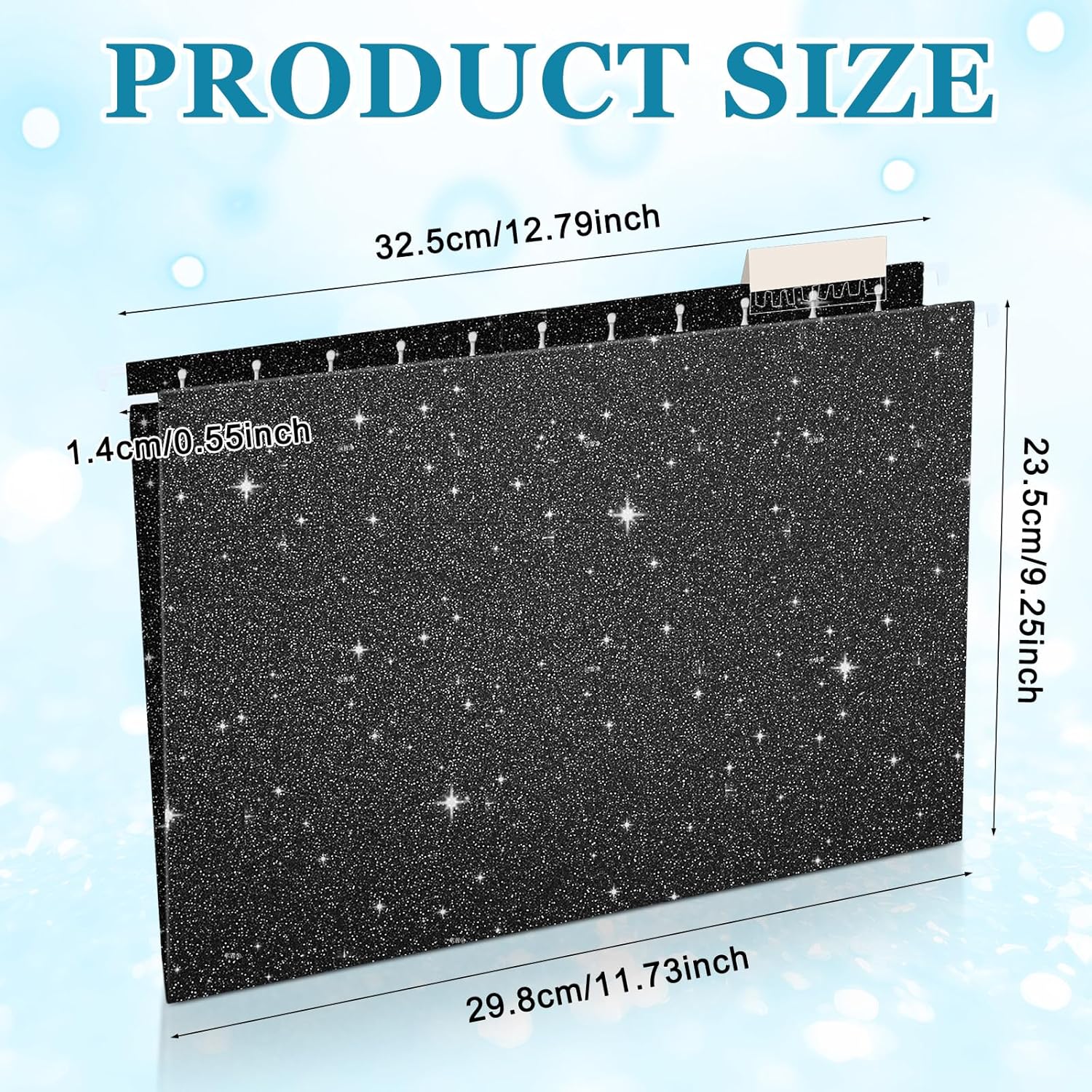25 Pcs Black Hanging File Folders 12 x 9.25'' Glitter Hanging Folders with 25 Paper 1/5 Cut Adjustable Tab and 25 Plastic Tab for Medical Charts Office Desktop
