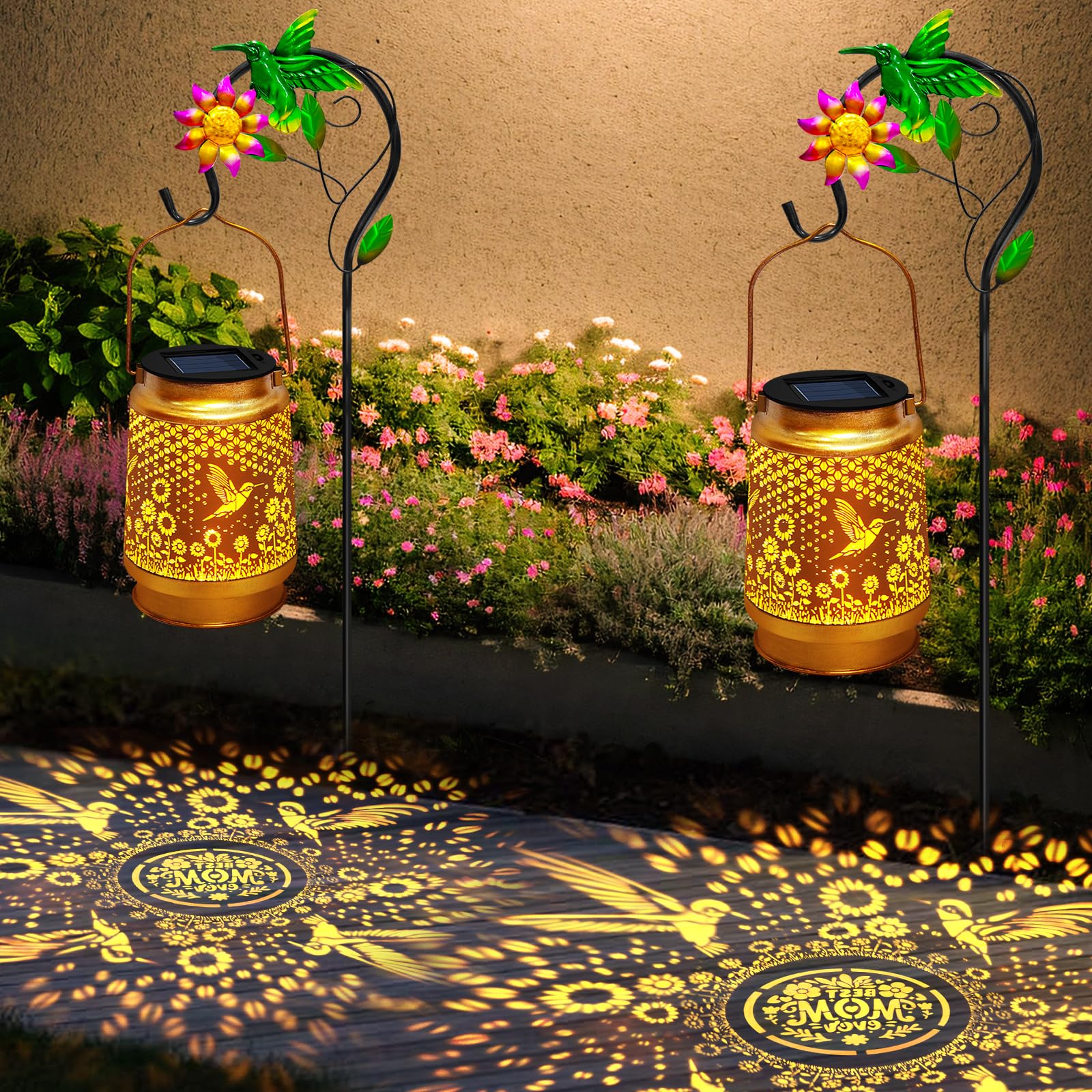 Mothers Day Gifts Solar Lanterns Outdoor Waterproof Hummingbird with Shepherd Hook,Hummingbird Garden Decor Birthday Gifts for Women Mom,Hanging Solar Lights Metal Bird Decorative for Yard,Patio,Porch
