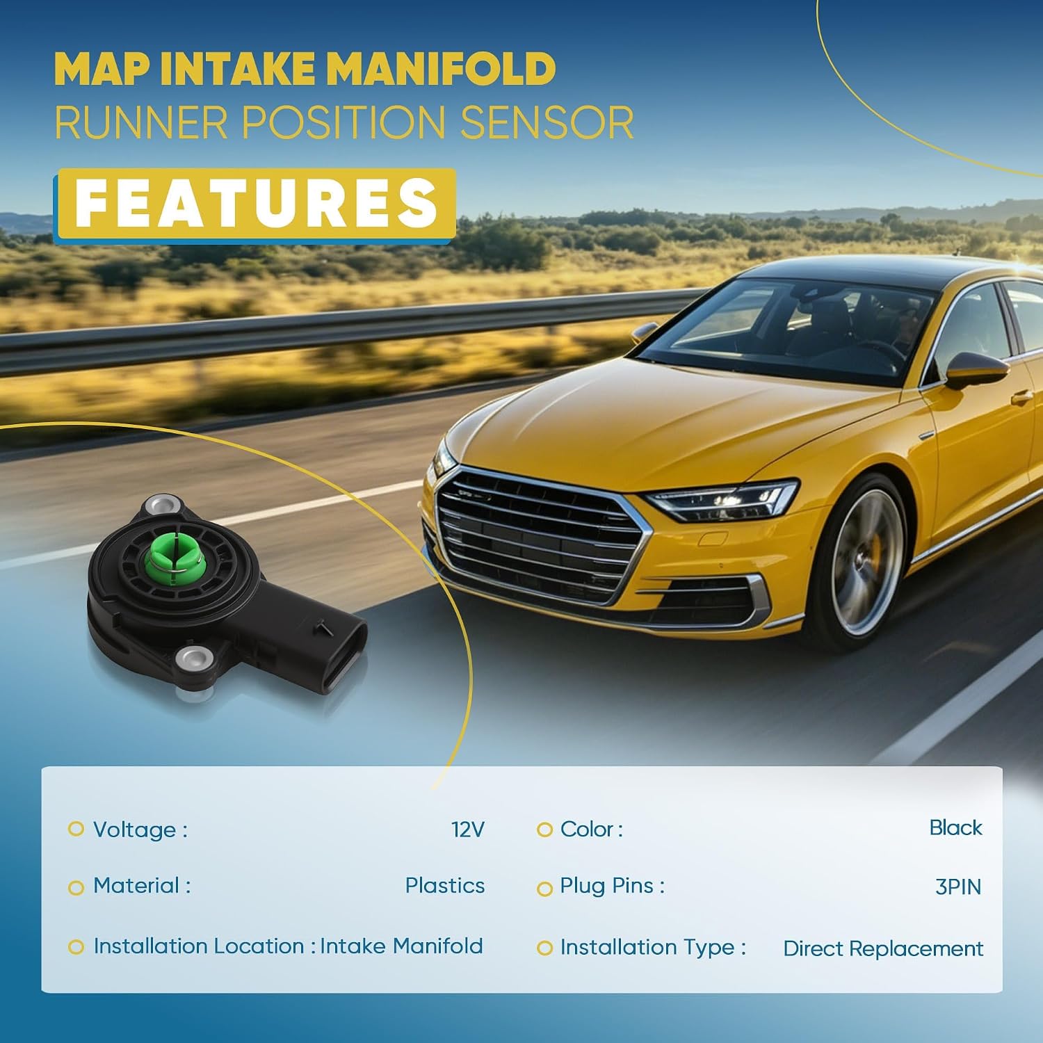 06J907386 Intake Manifold Position Sensor EA888 MK2 1.8/2.0T Compatible with Audi A3 A4 A5 A6 C6 Q3 Q5 VW Jetta Passat TIGUAN AMAROK Beetle CC EOS Golf Scirocco III Sharan Transporter T5