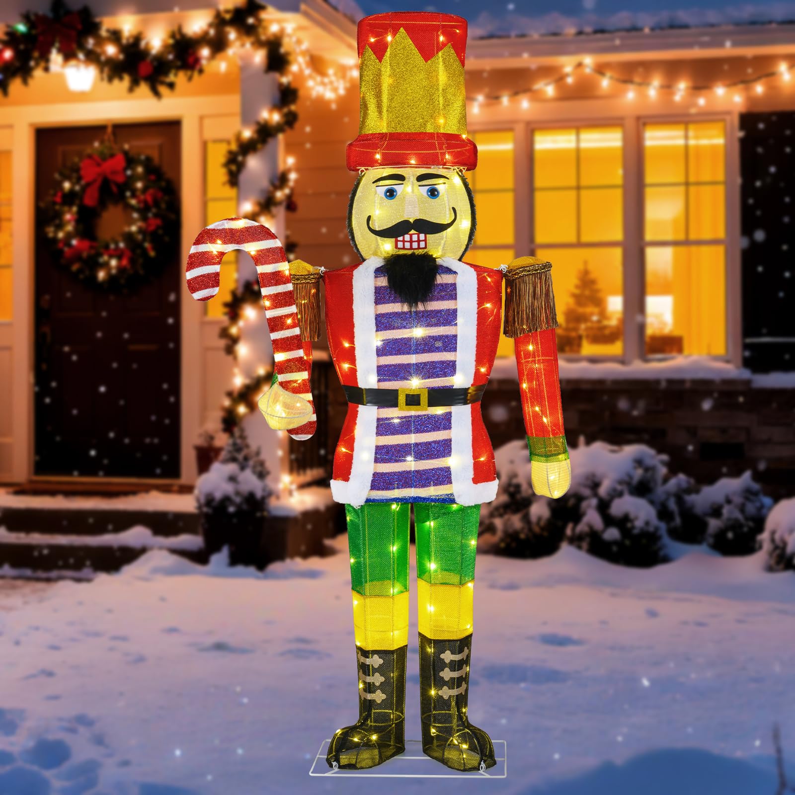 SOARS Weihnachten Nussknacker Figur groß, Weihnachtsdeko aussen XXL, 110 warmweiße LED-Lichter, 170 cm Weihnachtsfigur mit Zuckerstange, Weihnachtsbeleuchtung für außen und innen