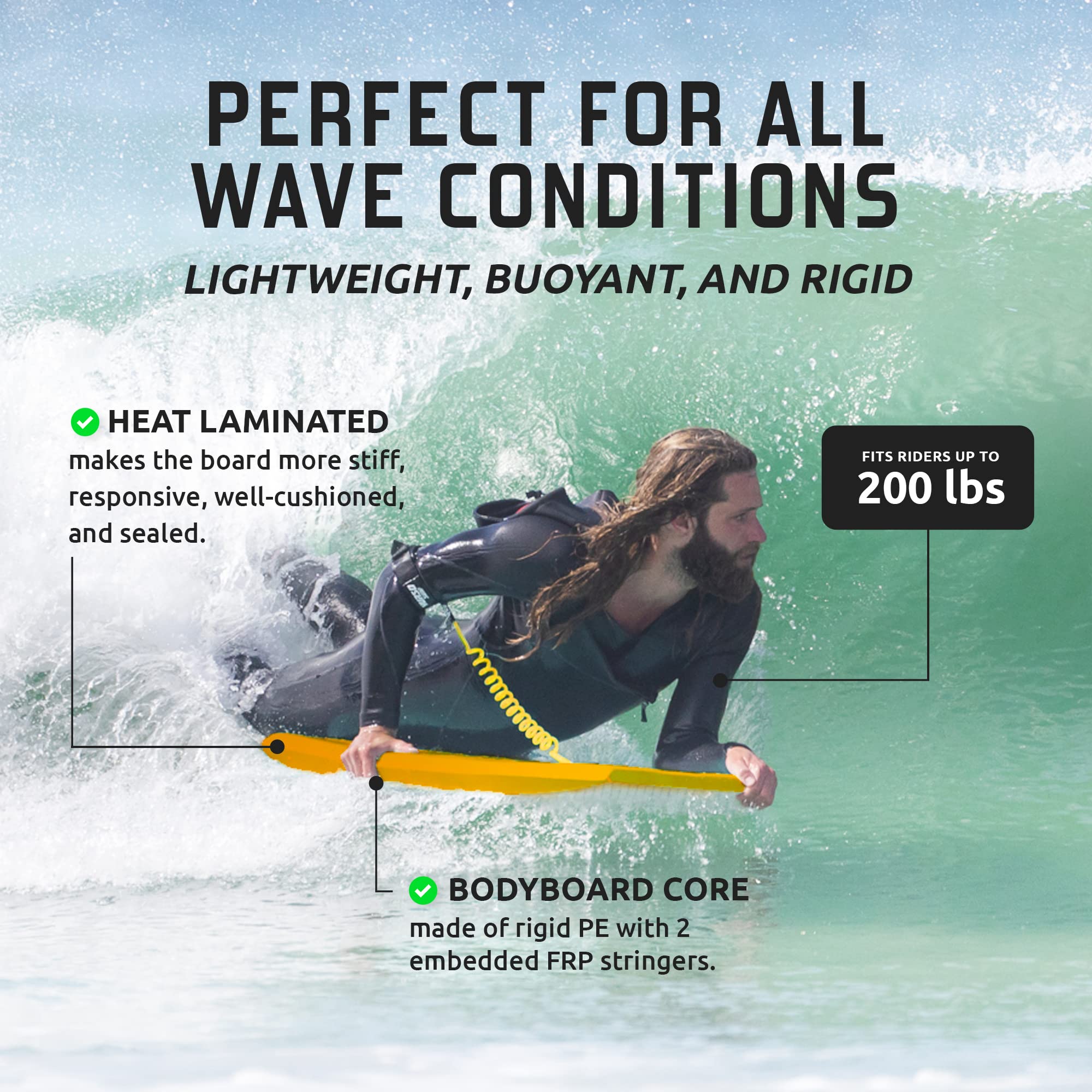 THURSO SURF 42 "Ligero PE Core IXPE Bodyboard Cubierta HDPE Slick Parte Inferior Incluye Pro Doble Giratorio Bodyboard Leash y Lux Bodyboard Bolsa, Tangerine