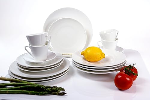 Miniatura 7 de Juego de vajilla de porcelana blanca, juego de 20 piezas, servicio para 4 microondas y lavavajillas, ligero, duradero, calidad de restaurante,