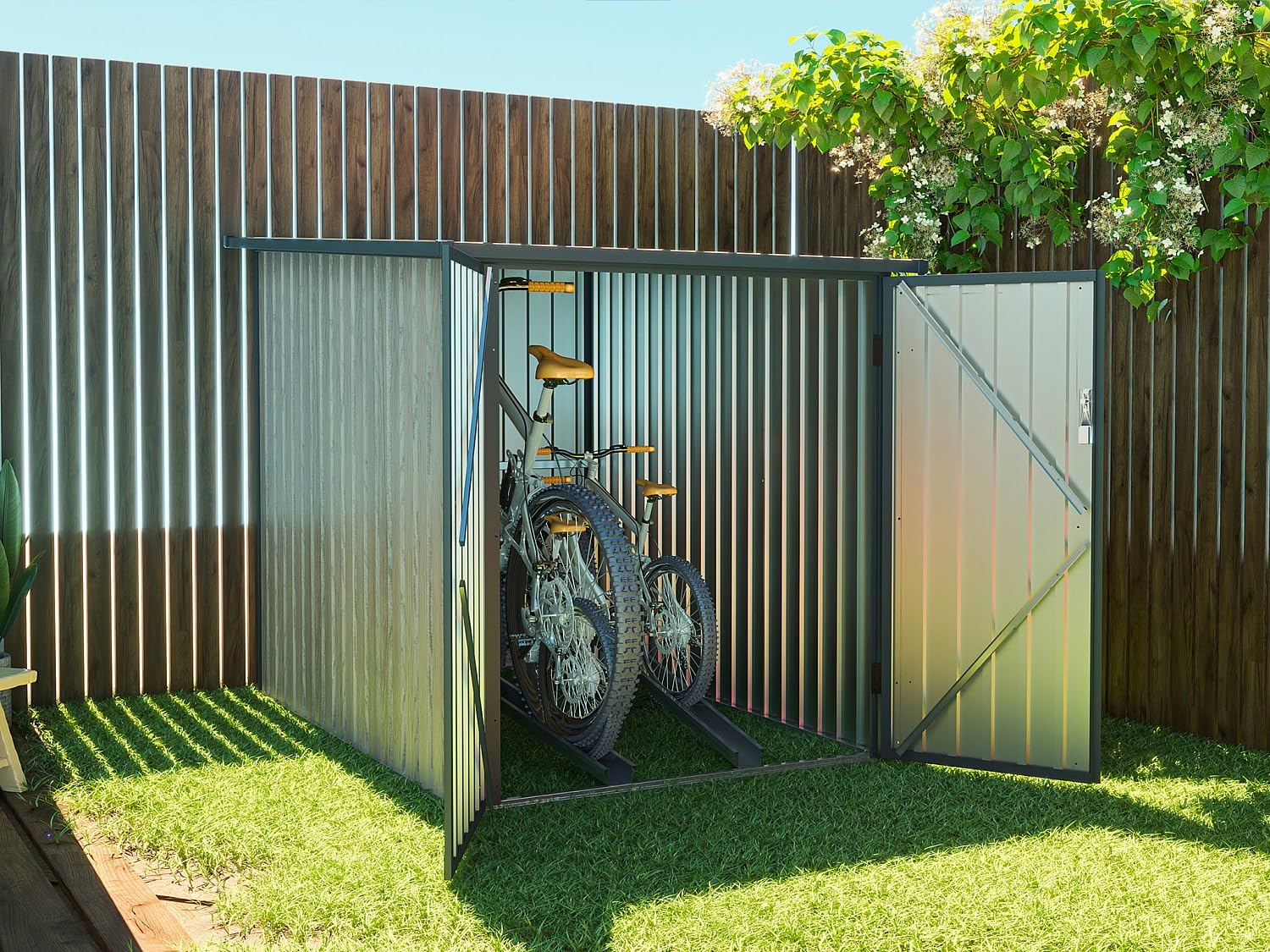 Vente-unique - Fahrradschuppen aus Metall, verzinkter Stahl, Holzoptik, 2,8 m² für 2 Fahrräder – Niki