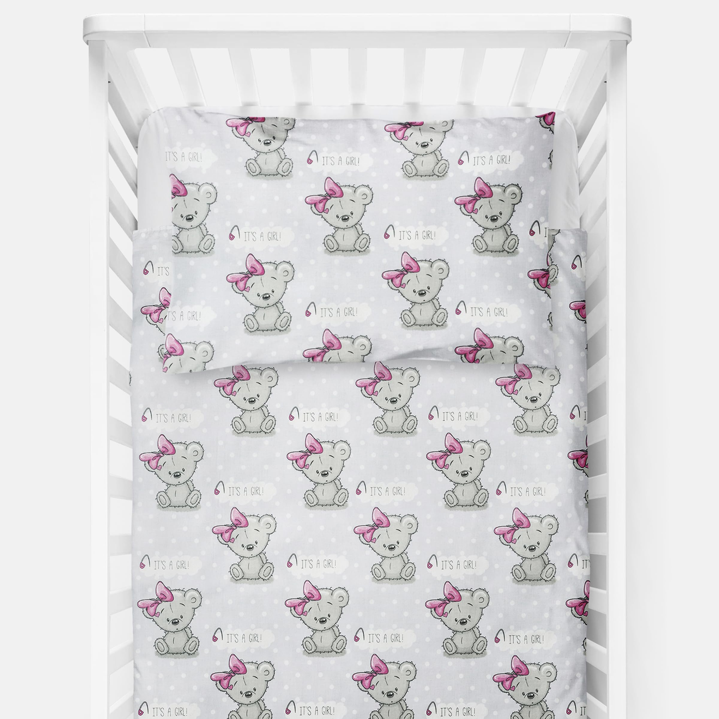 Baby Comfort Juego de Cama de 4 Piezas para niños pequeños, 120 x 90 cm, Funda de edredón y Funda de Almohada (It's a Girl) (12 Meses+)