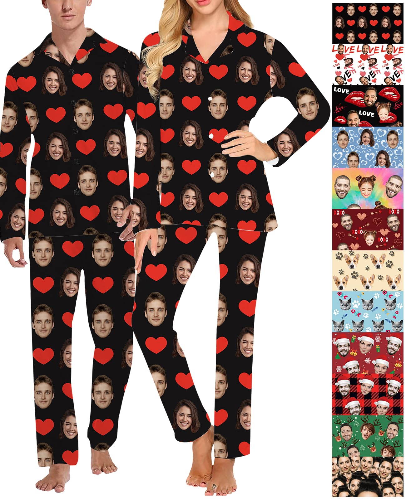 Personalized Pajamas for Women Men Custom Pajamas with Photo Customized Pet Face Matching Pjs Set for Couples Gift