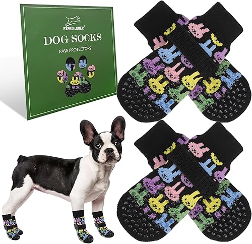 Miniatura 54 de EXPAWLORER - Calcetines antideslizantes para perros, evitan que se laman las patas, para pavimento caliente, pisos de madera, botines para perros