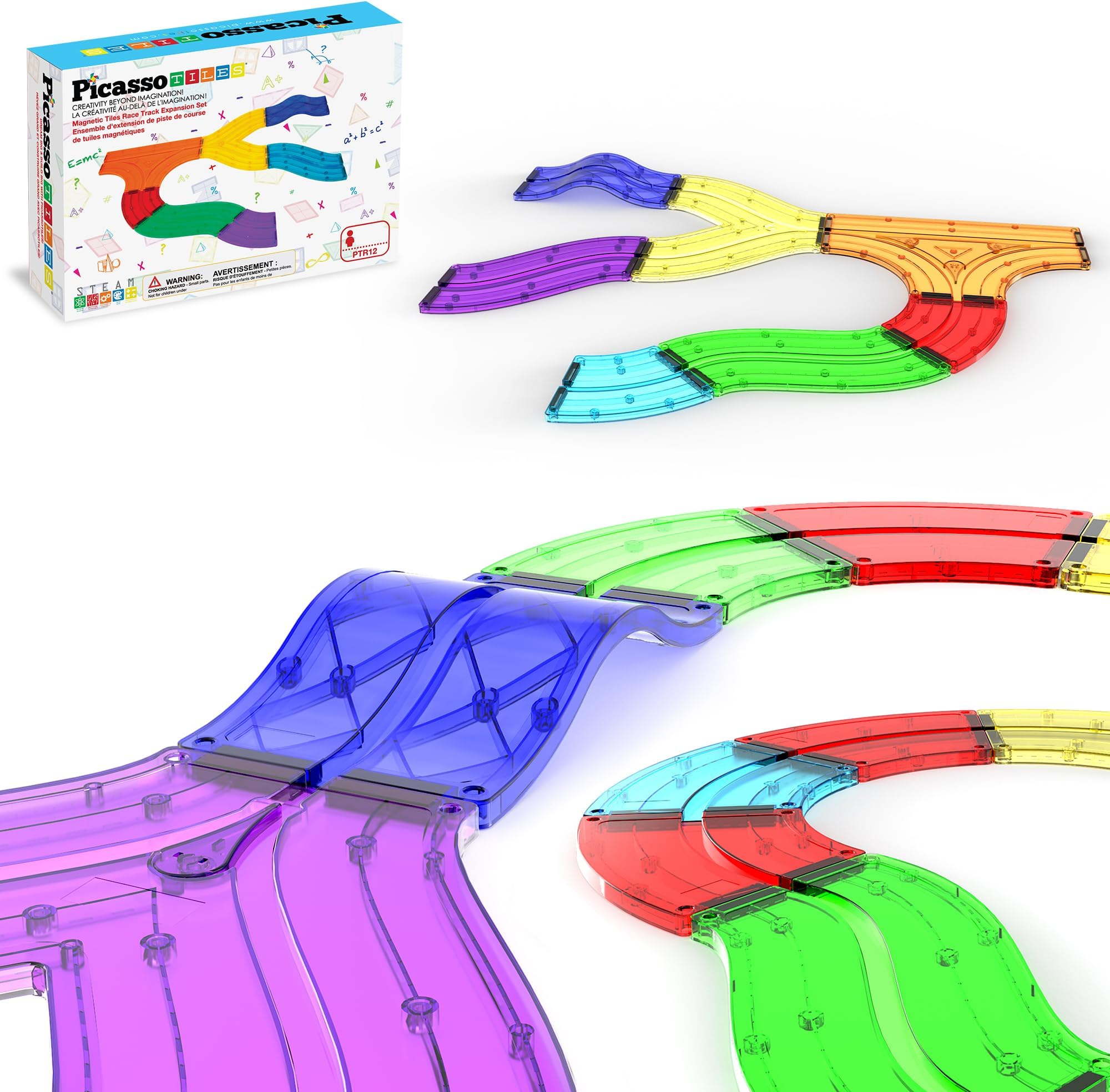 12pcs Race Track Add-On Magnetic Railway 5Styles Building Block Set Magnet Tiles Construction Toy STEM Learning Early Education Toys Blocks Child Brain Development for Kids Age 3+ PTR12