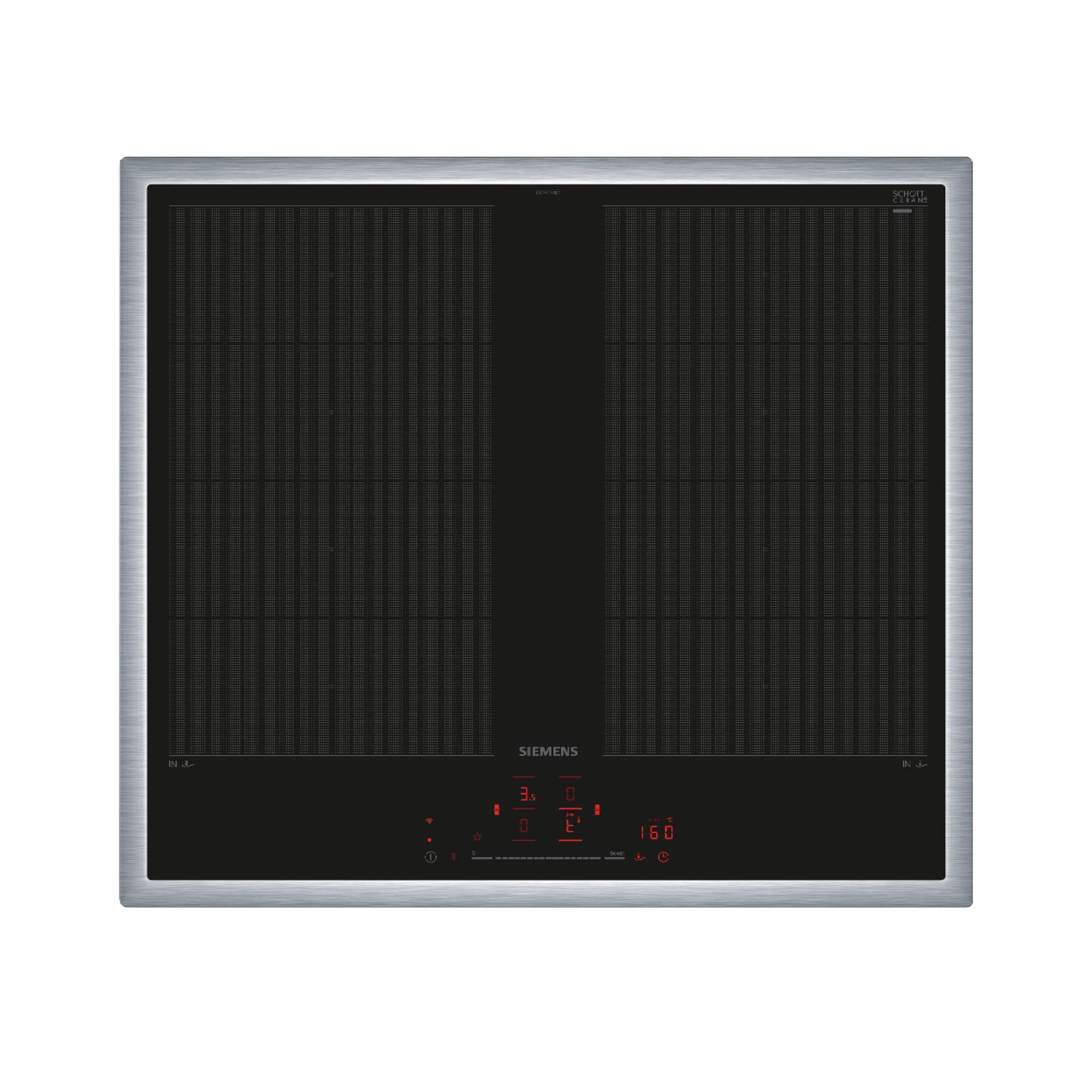 Siemens EX645HXC1E, Stiftung Warentest GUT (2,3)*, iQ700, Induktionskochfeld 60 cm, Mit Rahmen aufliegend, varioInduktion, powerBoost, Bratensensor Pro, Intelligente Dunstabzugsautomatik, Home Connect
