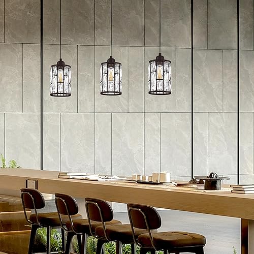 Miniatura 6 de Paquete de 2 colgantes de isla de cocina con pantalla de cristal de 5.4 pulgadas, acabado de bronce aceitado, moderno accesorio colgante con